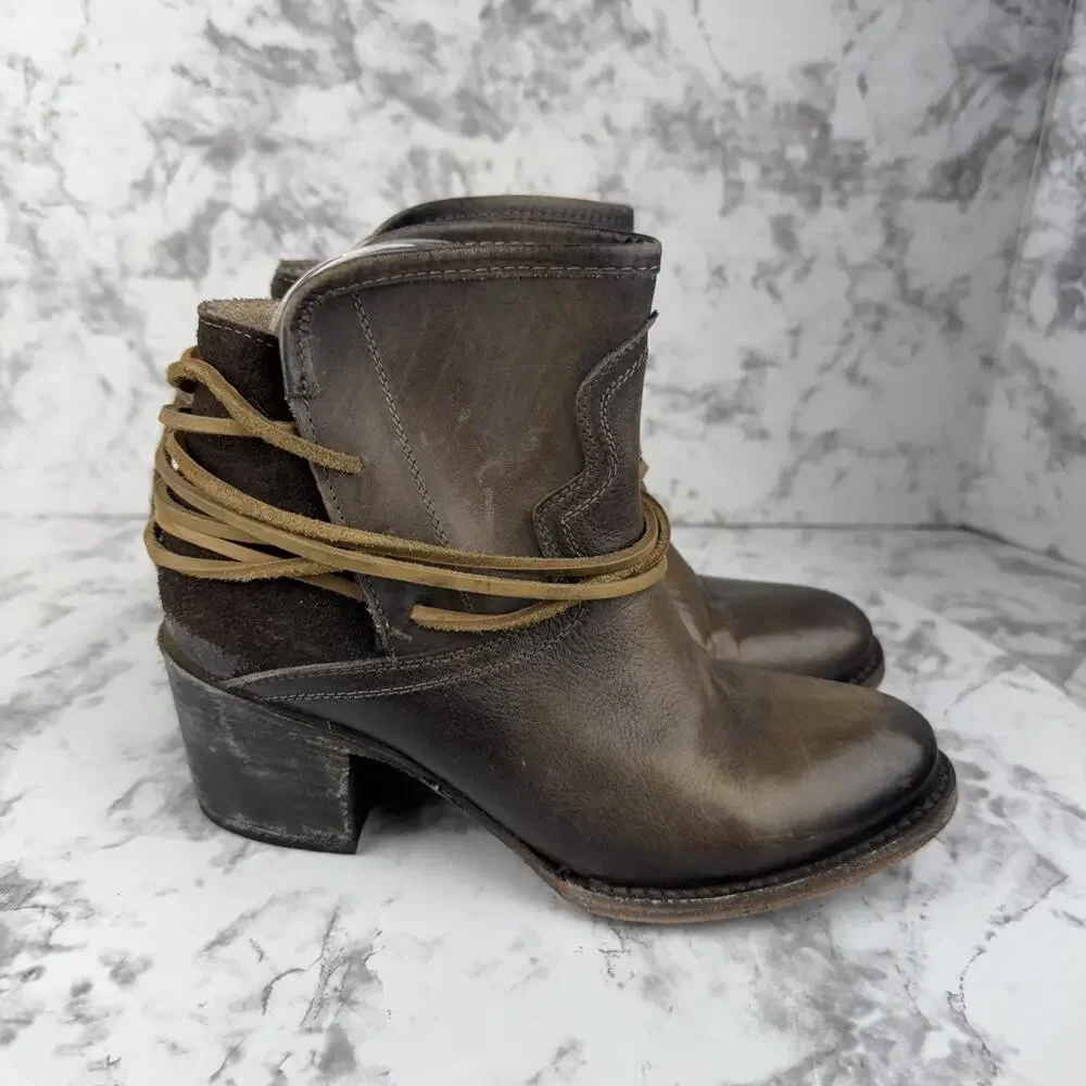 Freebird Steven Casey Heel Ankle Boot Size 7 Cognac‎ Brown Leather Western Boho